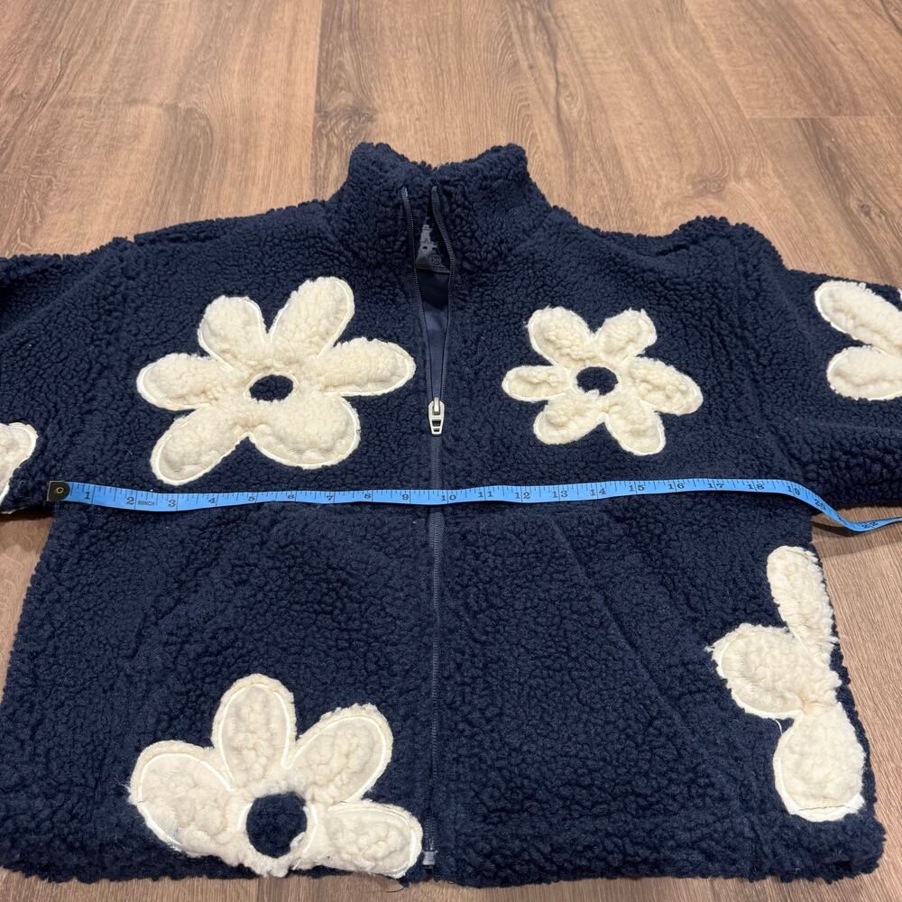 BlankNYC Flower Child Fleece Zip Up Jacket Womens Size XS Navy Blue Cream - Picture 6 of 7